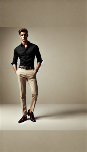 Black Shirt with Cream Colour Pants