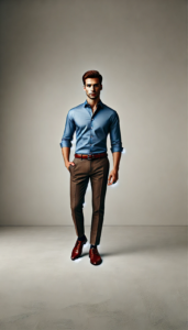 Brown Pants with a Blue Shirt