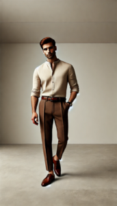 Brown Pants with a Cream or Beige Shirt