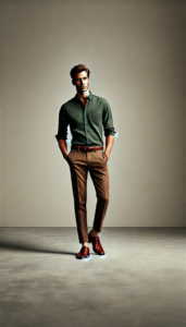 Brown Pants with a Green Shirt