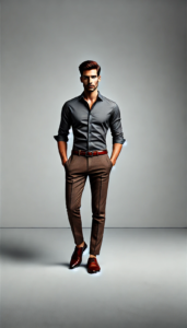 Brown Pants with a Grey Shirt