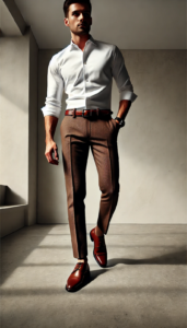 Brown Pants with a White Shirt