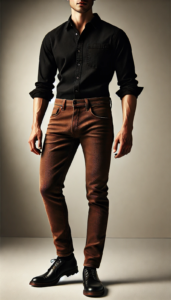 Brown jeans with Black shirt