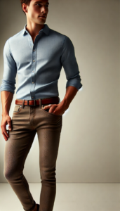 Brown jeans with Light Blue shirt