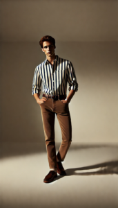 Brown jeans with Striped or Patterned Shirts