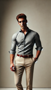 Grey Shirt with Cream Colour Pants