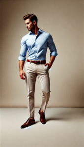 Light Blue Shirt with Cream Colour Pants