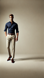 Navy Blue Shirt with Cream Colour Pants