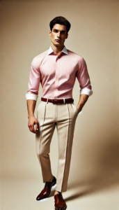 Pink Shirt with Cream Colour Pants