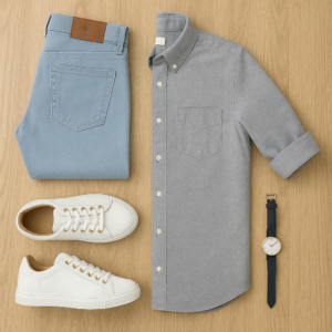 Grey Shirt with Light Blue Pants