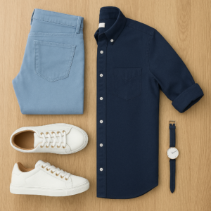 Navy Blue Shirt with Light Blue Pants